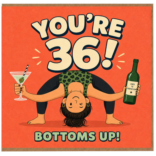 36th Birthday Card, Funny Yoga Bottoms Up Card