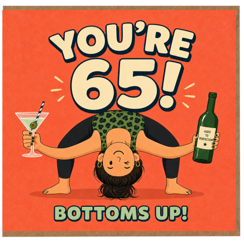 65th Birthday Card, Funny Yoga Bottoms Up Design