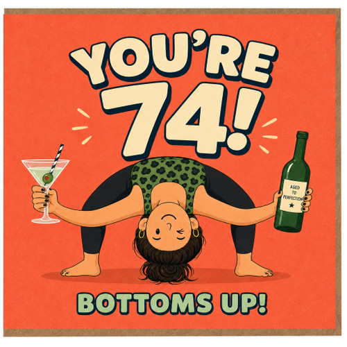 74th Birthday Card, Funny Yoga Wine Card for Her