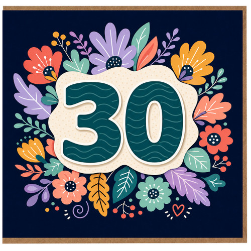 30th Birthday Card, Floral Number 30 Card