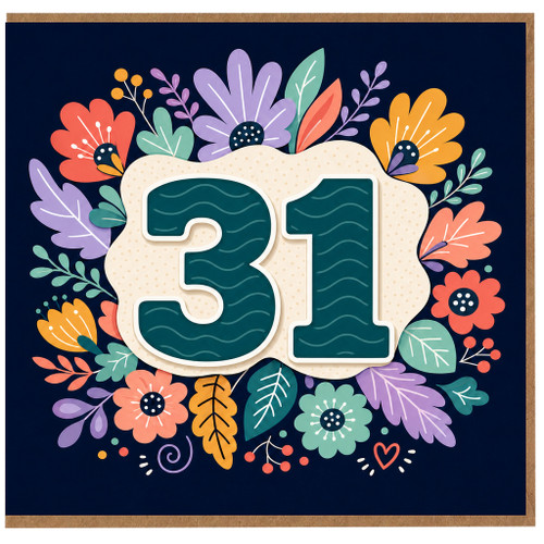 31st Birthday Card, Colourful Floral Number 31 Birthday Card