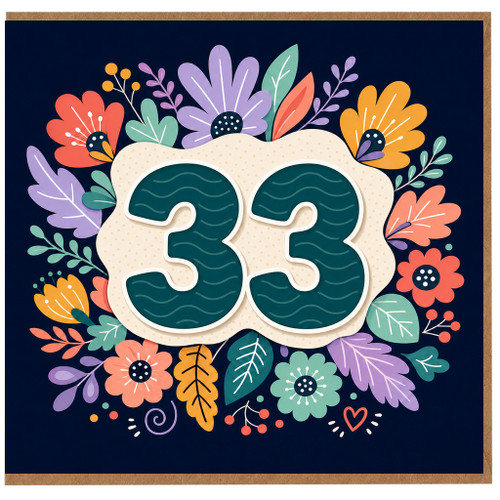 33rd Birthday Card, Floral Number 33 Card