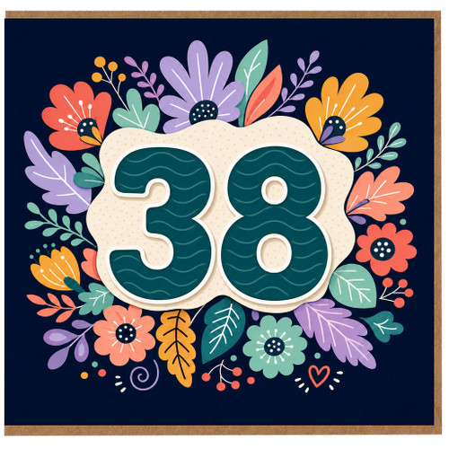 38th Birthday Card, Floral Number 38 Birthday Card