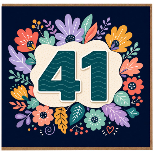 41st Birthday Card, Floral Number 41 Card