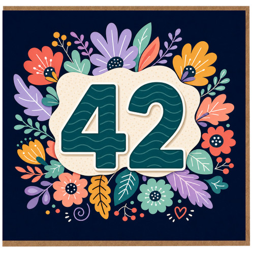 42nd Birthday Card, Colourful Floral Wreath Design