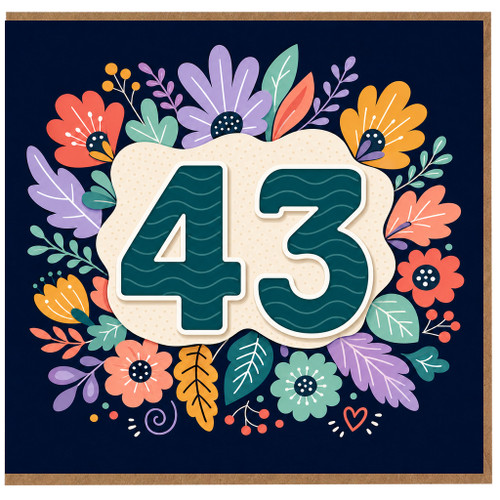 43rd Birthday Card, Floral Number 43 Card