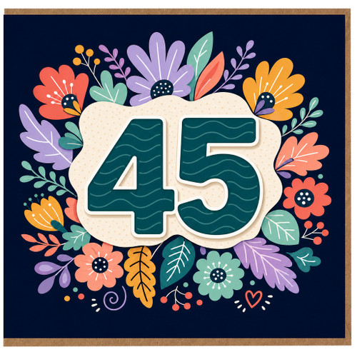 45th Birthday Card, Floral Number 45 Milestone Birthday Card