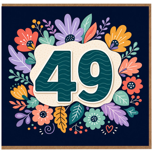 49th Birthday Card, Colourful Floral Number 49 Card