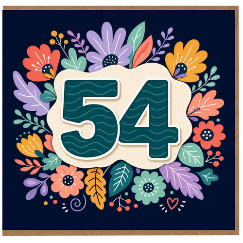 54th Birthday Card, Colourful Floral Number 54 Card