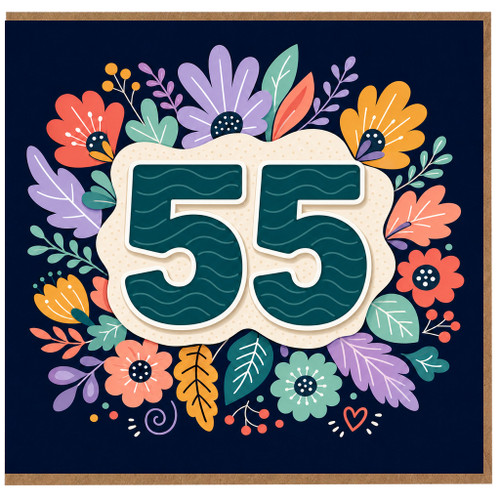 55th Birthday Card, Floral Number 55 Card