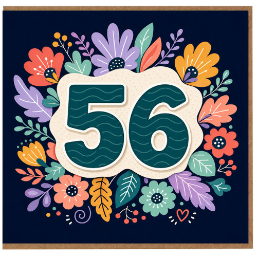 56th Birthday Card, Floral Number 56 Card