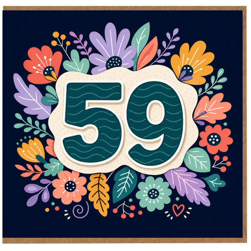59th Birthday Card, Colourful Floral Number 59 Card