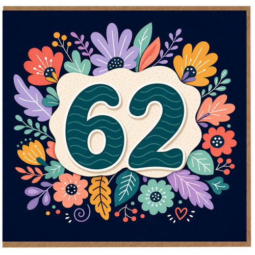 62nd Birthday Card, Floral Design