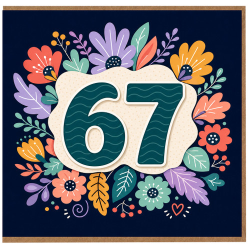 67th Birthday Card, Floral Number 67 Birthday Card