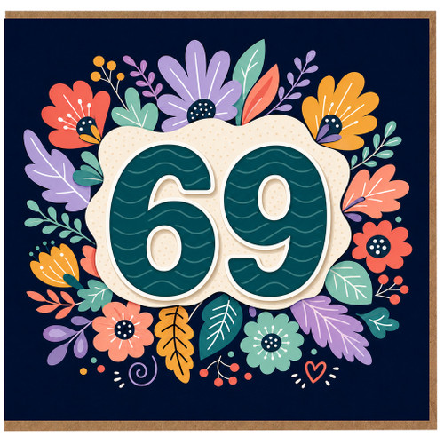 69th Birthday Card, Floral Number Card