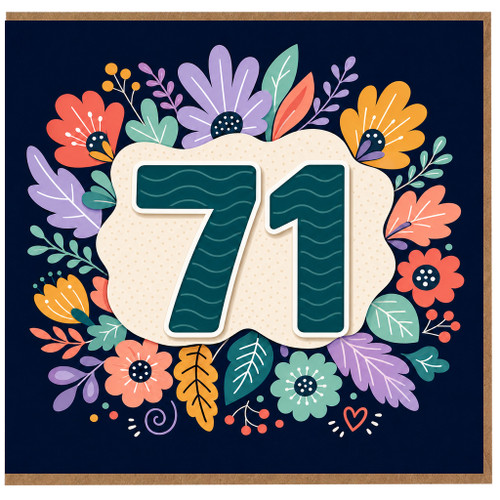71st Birthday Card, Colourful Floral Number 71 Card