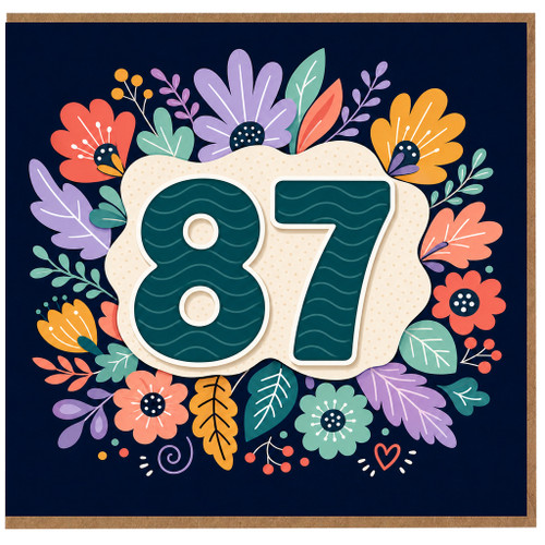 87th Birthday Card, Floral Wreath Design