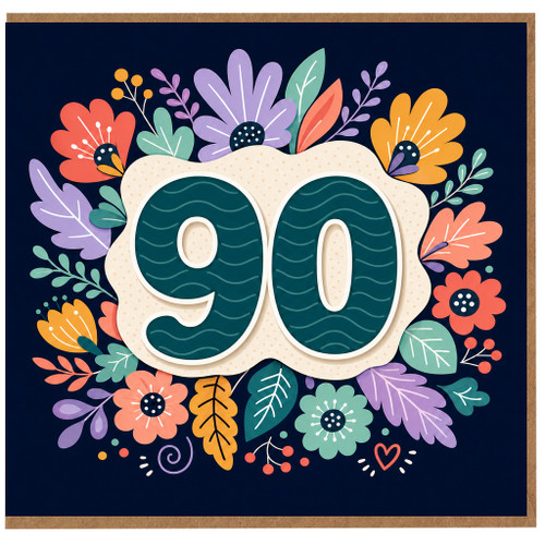 90th Birthday Card, Floral Milestone Birthday Card