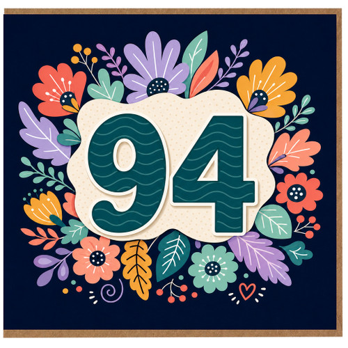 94th Birthday Card, Colourful Floral Number 94 Card