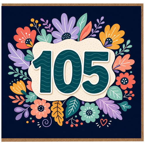 105th Birthday Card, Floral Number 105 Card