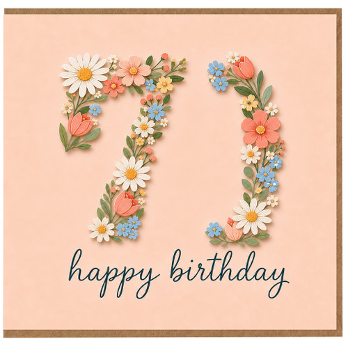 71st Birthday Card, Floral Happy Birthday Card