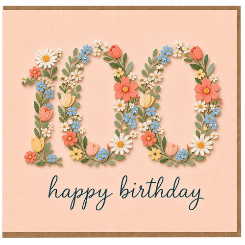 100th Birthday Card, Floral Happy Birthday Card