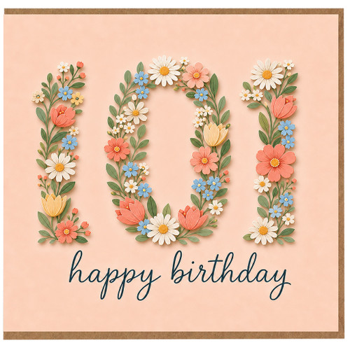 101st Birthday Card, Floral Happy Birthday Card