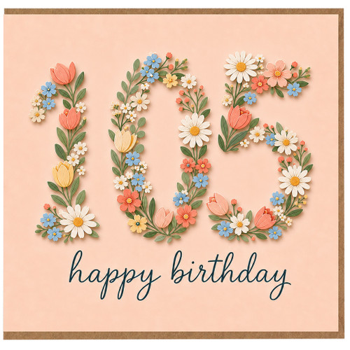 105th Birthday Card, Floral Happy Birthday Card