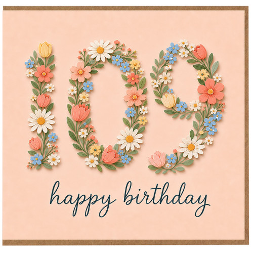 109th Birthday Card, Floral Happy Birthday Card