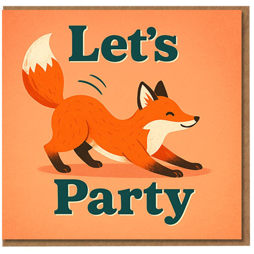 Let's Party Fox Birthday Card - Cute Animal Party Design, Fun Celebration Card for Him Her Kids, Blank Inside with Envelope