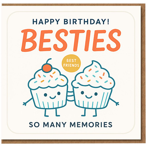 Besties Birthday Card for Best Friend - Cute Cupcake Characters, Happy Birthday Best Friends, So Many Memories - Fun Friendship Card