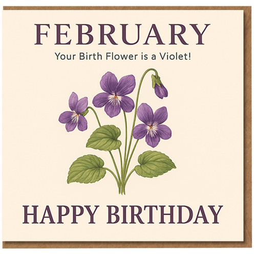 February Birthday Card - Violet Birth Flower Botanical Greeting Card, Floral Illustration, Elegant for February Born