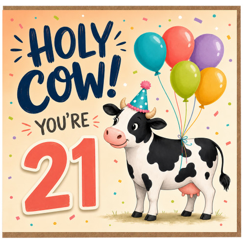 21st Birthday Card, Holy Cow You're 21 Funny Cow Birthday Card