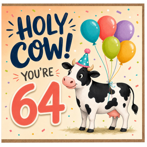 64th Birthday Card, Holy Cow You’re 64 Funny Cow Birthday Card