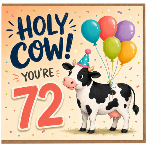 72nd Birthday Card, Holy Cow You're 72 Card
