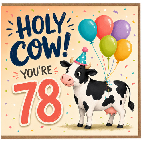78th Birthday Card, Holy Cow You're 78 Funny Cow Birthday Card
