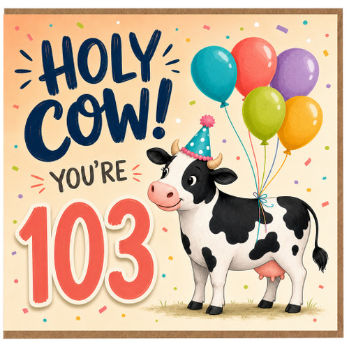 103rd Birthday Card, Holy Cow You're 103 Funny Cow Birthday Card