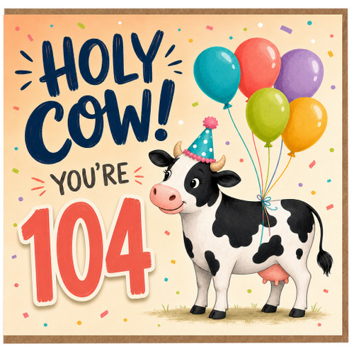 104th Birthday Card, Holy Cow You're 104 Funny Cow Birthday Card