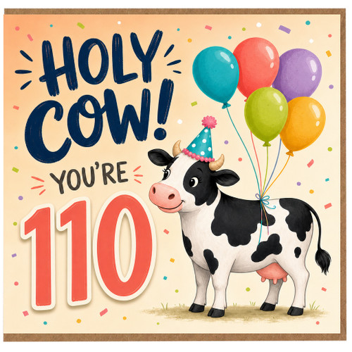 110th Birthday Card, Holy Cow You're 110 Funny Cow Birthday Card