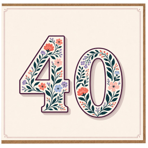40th Birthday Card, Floral Number 40 Card