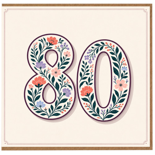 80th Birthday Card, Floral Number 80