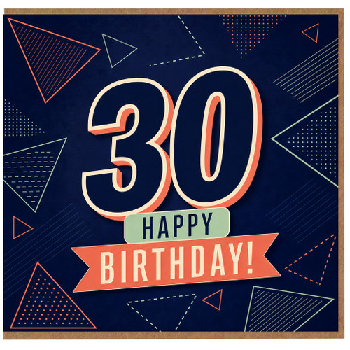 30th Birthday Card, Happy Birthday Retro Geometric Design