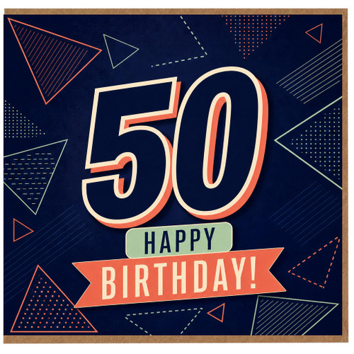 50th Birthday Card, Happy Birthday Retro Geometric 50 Card