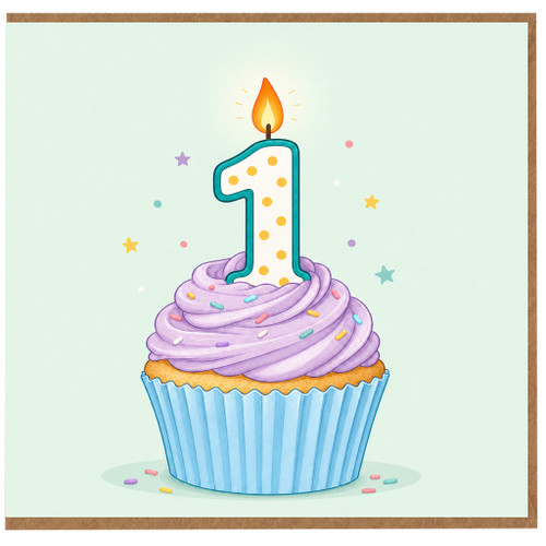 1st Birthday Card, Cute Cupcake with Number 1 Candle