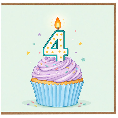 4th Birthday Card, Cute Cupcake Candle Design