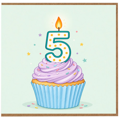 5th Birthday Card, Cute Cupcake Candle Design