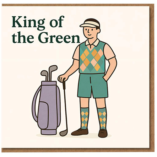 King of the Green Golf Birthday Card - Funny Golfer Design for Him, Men, Dad, Husband or Grandad