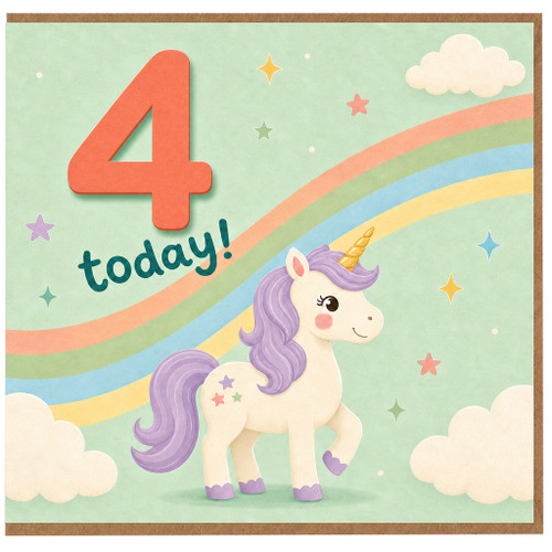 4th Birthday Card, Unicorn Rainbow Today Card
