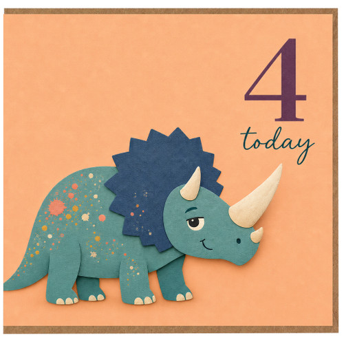 4th Birthday Card, Cute Triceratops Dinosaur 4 Today