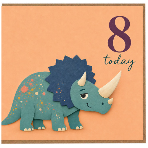 8th Birthday Card, Cute Triceratops Dinosaur Card